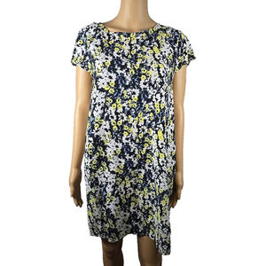 Lowrys Farm Women's Blue Yellow White Floral Short Sleeve Mini Dress Size Medium